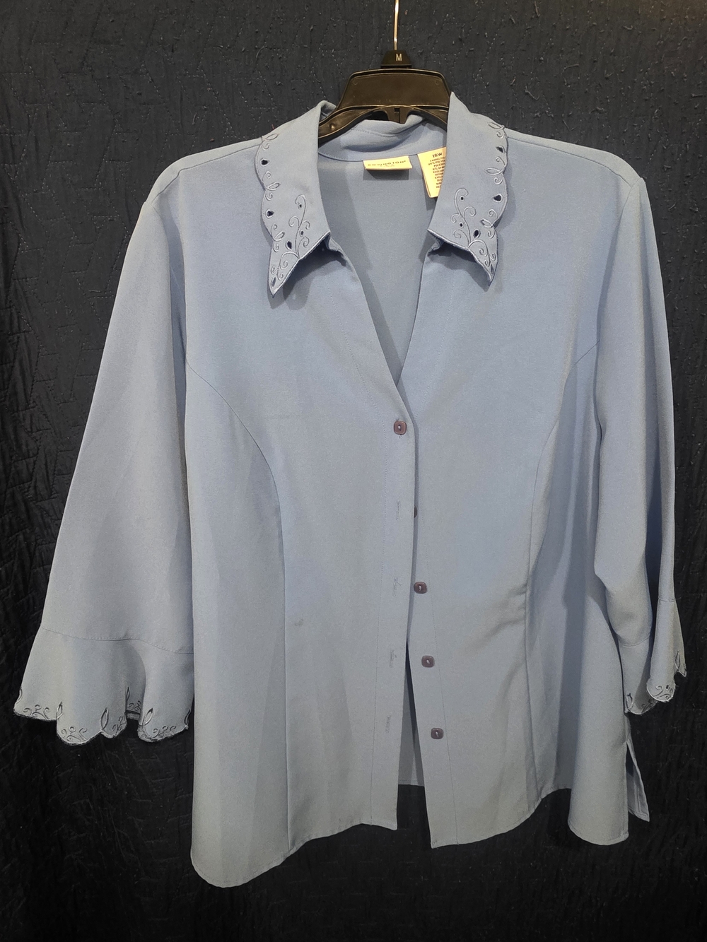 Covington Light Blue Embroidered Collar Button-Front Shirt